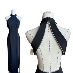 Dave & Johnny Black Backless 
Rhinestone Maxi Long Dress/ Gown Vintage 90s NWT